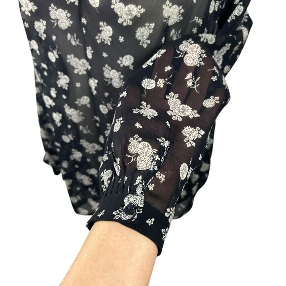 Vince Silk Blouse Size XSmall Semi-Sheer Floral Print - Picture 5 of 12